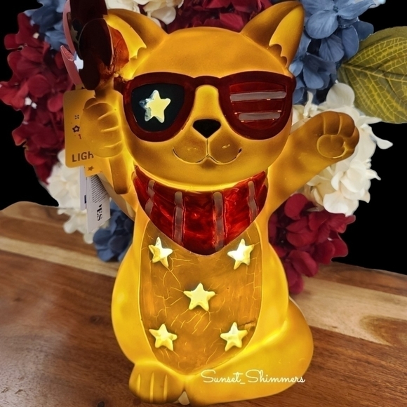 Patriotic Light up CAT Americana 4th of July Memorial Day Figurine Statue Decor - Picture 2 of 11